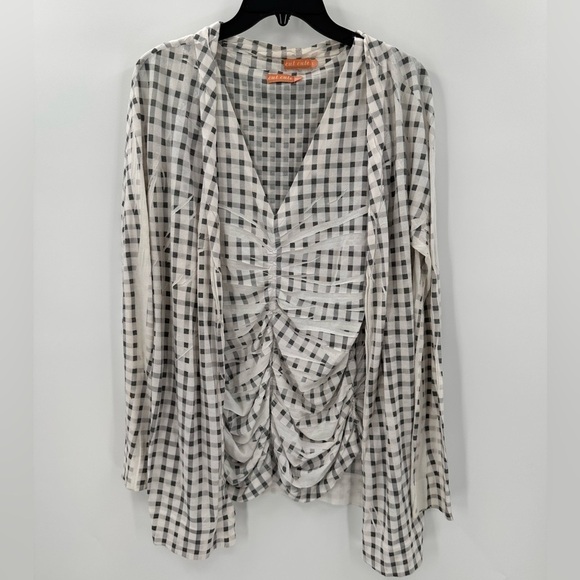 Cut Cute Black and White Checkered Ruched XL Tank Blouse & Large Cardigan - Picture 1 of 4
